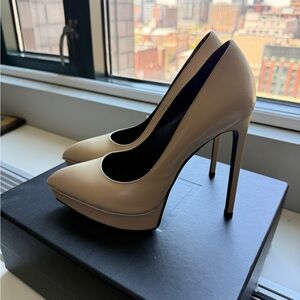 Saint Laurent nude Leather Pointed-Toe Platform Stilettos